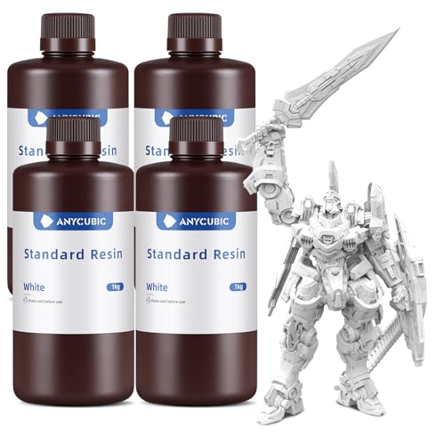 ANYCUBIC 3D Printer Resin Bundle, 405nm SLA UV-Curing Resin with High Precision and Quick Curing & Excellent Fluidity for LCD 3D Printing (4Packs*1kg White, 4kg in Total) - color: White, size: 4kg