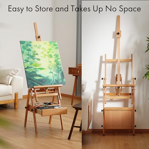 ARTIFY Large Wooden H-Frame Studio Easel, Sturdy Beechwood Canvas Holder Stand, Both Horizontal and Vertical Use, for Acrylic, Oil, Watercolor and Gouache