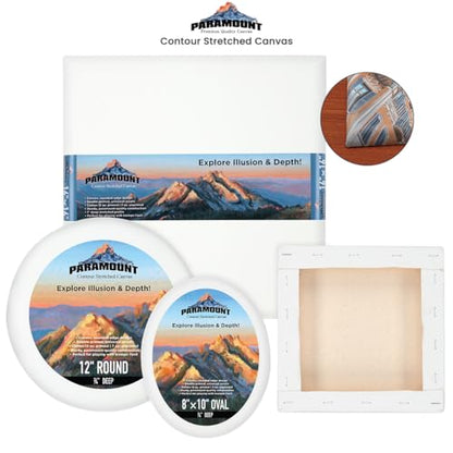 Paramount Contour Convex Profile Stretched Canvas, 16" Round Canvas, 5 Pack, 3/4" Deep - Double Primed for Oil, Acrylic, and Mixed Media Art - 100% Cotton Duck Medium Texture - size: 16"