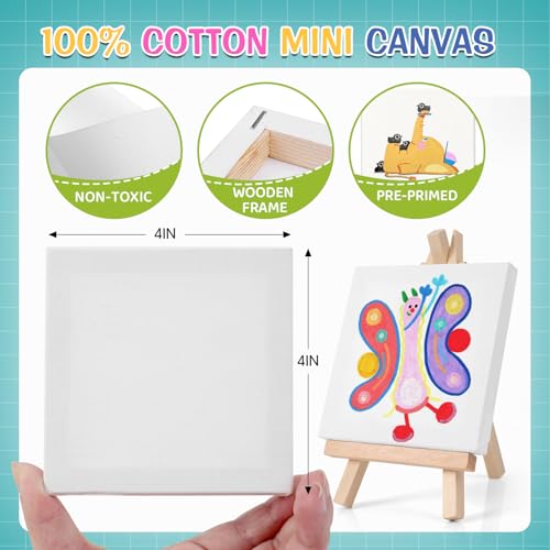 ESRICH 20 Set Mini Canvas Painting Kit, Minis Acrylic Paint Set, Valentines Day Gifts,4*4in Stretched Canvas with Easel, Acrylic Paints,Brushes,Palette,Mini Easel Canvas for Kids Adults Painting Party - size: 20 set 4 x 4 inches