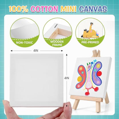 ESRICH 20 Set Mini Canvas Painting Kit, Minis Acrylic Paint Set, Valentines Day Gifts,4*4in Stretched Canvas with Easel, Acrylic Paints,Brushes,Palette,Mini Easel Canvas for Kids Adults Painting Party - size: 20 set 4 x 4 inches