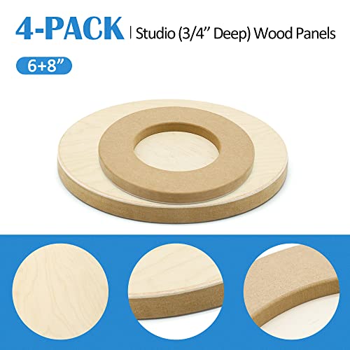 Falling in Art Unfinished Round Birch Wood Panels Kit for Painting, Wooden Canvas 4 Pack of 6 and 8" Studio 3/4" Deep, Cradle Boards for Pouring, Art, Crafts, Burning and More - size: 6'+8' round 2 PACK