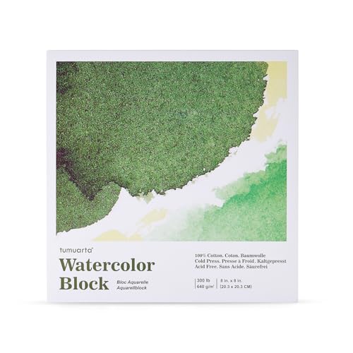 tumuarta Watercolor Block 300 LB, 640 GSM, 100% Cotton, 8X8”, 10 Sheets, Acid Free, Cold Press, Watercolor Paper Board Sketch Books for Watercolors, Acrylic and More - size: 8 X 8"