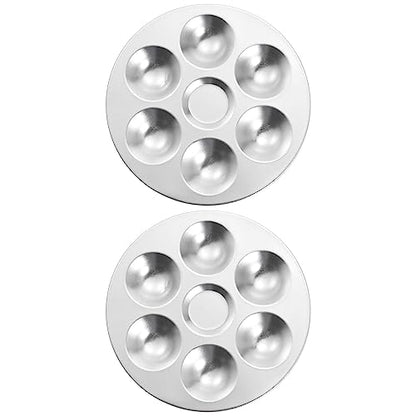 HARFINGTON 2pcs Aluminum Round Paint Mixing Pallet, 5.4" 6 Wells, Silver, for Acrylic Oil Watercolor Artist DIY Painting
