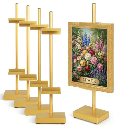 Adjustable Tabletop Easel Stand, Gold Picture Easels for Display Up to 17" H, Metal Picture Frame Holder Stand Table for Art, Photo (4 Pack) - color: Gold 4Pack