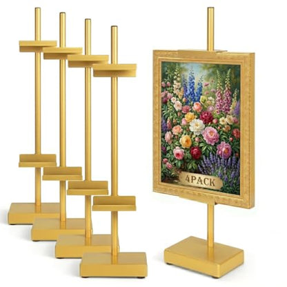 Adjustable Tabletop Easel Stand, Gold Picture Easels for Display Up to 17" H, Metal Picture Frame Holder Stand Table for Art, Photo (4 Pack) - color: Gold 4Pack