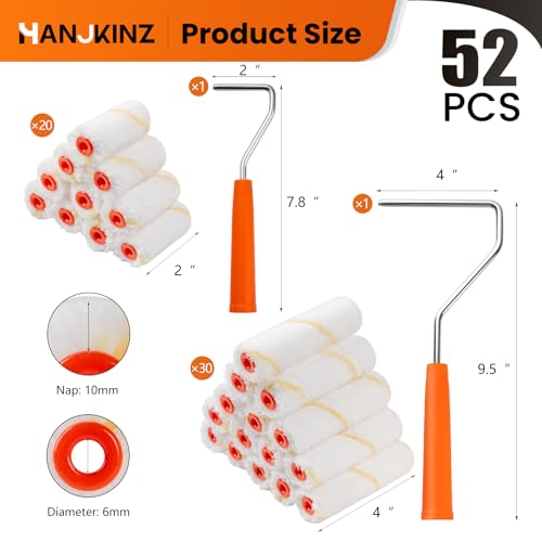 50 Pack Microfiber Paint Roller, 2 Inch and 4 Inch Small Paint Roller Covers, 3/8 Inch Nap, Mini Paint Rollers for House Painting with Paint Roller Frame, Wall Painting Tool - size: 2 Inch & 4 Inch,50 Pack