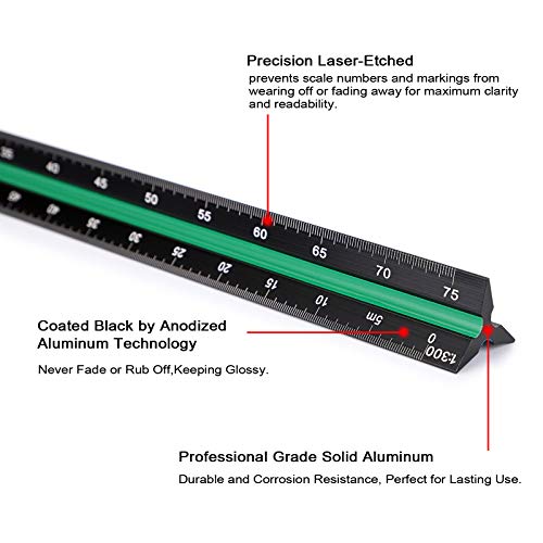 OwnMy 3 Pack 30CM Solid Aluminum Triangular Architect Scale Ruler Set, 3-Colors-Groove Architectural and Engineer Scale Metal Ruler Set, Clear Scale Metal Drafting Rulers for Civil Engineer Blueprint - style: Metric Scale