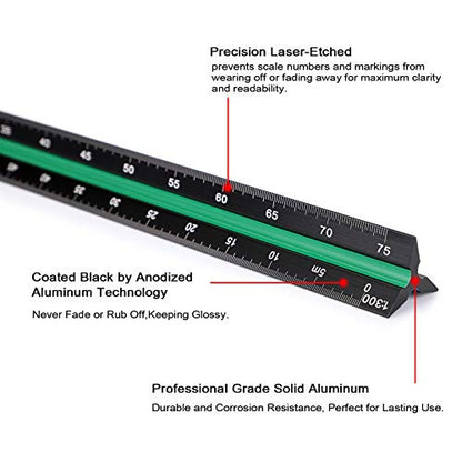 OwnMy 3 Pack 30CM Solid Aluminum Triangular Architect Scale Ruler Set, 3-Colors-Groove Architectural and Engineer Scale Metal Ruler Set, Clear Scale Metal Drafting Rulers for Civil Engineer Blueprint - style: Metric Scale