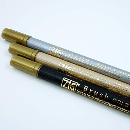Kuretake Zig Gold and Silver pens Assortment Set, Professional Quality for Artist, Christmas Card, Brush Lettering, Illustration, Card Making, Writing, AP-Certified, Made in Japan