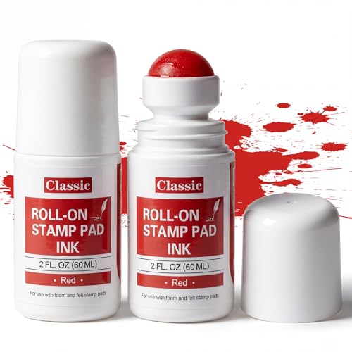 MotiMind 2 Pack Red Roll-on Stamp Pad Ink Refill 2 oz Roll-on Ink Refill Self Inking Stamps Pads Red Replacement Roller for Foam Felt Stamp Pads Pad with Roller Ball - color: Red