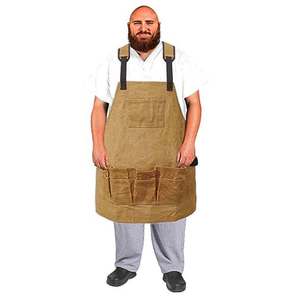 Urby Big and Tall Plus Size Work Apron: Flame Resistant Leather Welding Apron, Wood and Workshop Canvas. Butcher Rubber. - style: Plus Size: Waxed Canvas