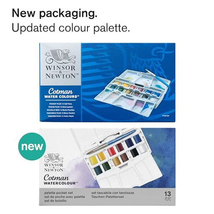 Winsor & Newton Cotman Watercolor Paint Set, Palette Pocket Set, 12 Half Pan w/ Brush - style: 12 Half Pan Palette Pocket Set