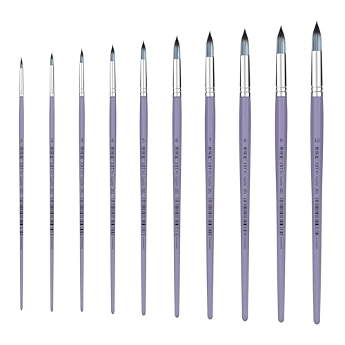XDT#261 Round Watercolor Artist Paint Brush 10 Piece Set Medium Stiff Nylon Hair Extra Long Handle #1#2#3#4#5#6#7#8#9#10, Mop Style Paint Brush for Watercolor & Acrylic & Oil - size: Round 10Pc