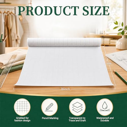 Tinlade White Grid Pattern Paper for Sewing 36 Inch x 20 Yards Grid Graph Tracing Paper Roll for Sewing Patterns Tracing Drafting Dressmaking Crafting Sketching Drawing Teaching Supplies - size: 36 Inch X 20 Yards, style: Grid Style