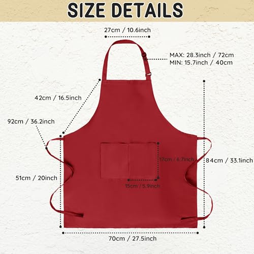Chef Apron for Men and Women Wash Free Bib Apron with 2 Pockets Water & Oil Proof Adjustable Aprons - color: Red