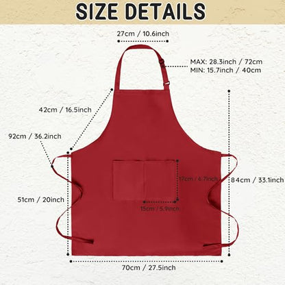 Chef Apron for Men and Women Wash Free Bib Apron with 2 Pockets Water & Oil Proof Adjustable Aprons - color: Red