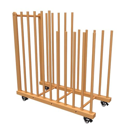 Art Storage Rack,Wood Art Drying Storage Stand with Hand&Caster Wheels , Art Canvas Storage for Art Studios,Drawing Board,Printed Matter,Gallery,Artworks