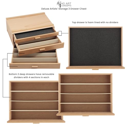 HG Art Concepts Artists Storage Chests - Premium Studio Organizer for Paint Tubes, Brushes, Pencils, Markers, & More! - 3 Drawer & 4 Drawer - size: 3 & 4 Drawer