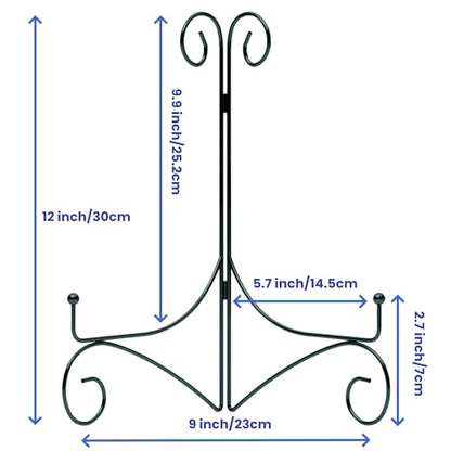 Iron Plate Stand for Display with Folding Design, Picture Stands for Tables, 12 Inch Large Easels for Displaying for Book, Art Piece, Photo and Platter, 12’’ Black
