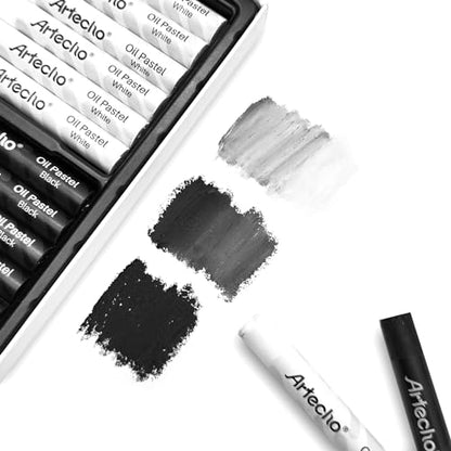 Artecho Oil Pastels Set of 12 PCS, 6 White and 6 Black (10 x 70 mm) | Crayons for Art Painting, Drawing, Blending - style: White and Black