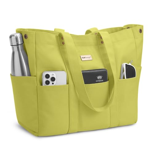TOPDesign Large Canvas Tote Bag for Women, Shoulder Bag with Laptop Sleeve & Pockets, Everything Tote for Travel, Work (Light Green) - color: Light Green