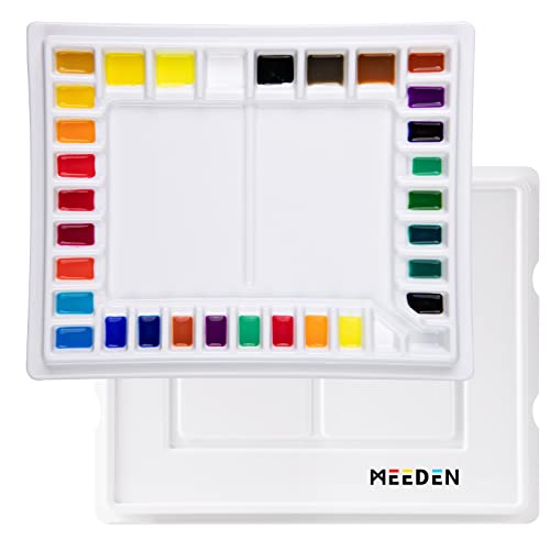 MEEDEN Ceramic Watercolor Palette: 33-Well Large Empty Professional Porcelain Paint Palette with Lid for Watercolor Acrylic Gouache, 13.5 x 10.8 Inch Mixing Tray for Studio - size: 13.5 x 10.8 inch-with lid