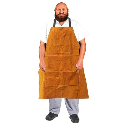 Urby Big and Tall Plus Size Work Apron: Flame Resistant Leather Welding Apron, Wood and Workshop Canvas. Butcher Rubber. - style: Plus Size: Leather