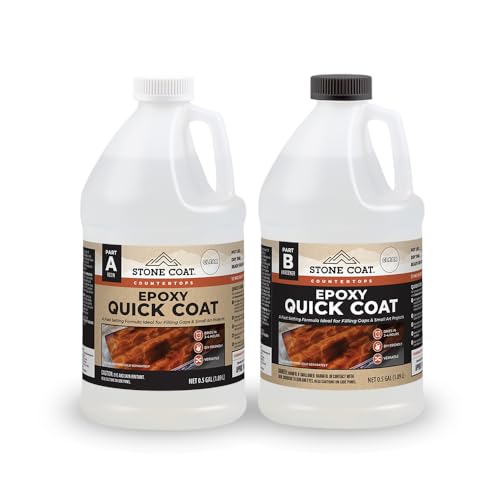 Stone Coat Quick Coat Epoxy Resin 1 Gallon + 25 Clear 8 oz Mixing Cups – Fast-Curing Epoxy Kit for River Tables, Geodes, Wood Projects, Jewelry & DIY Art