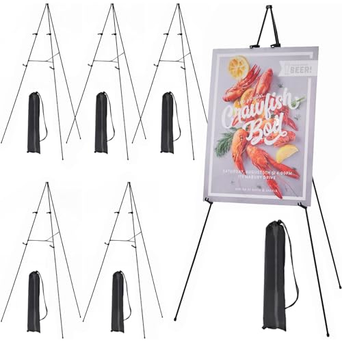 MEEDEN 6Pcs Easel Stand for Sign: 63" Art Metal Easels for Display with Bag - Portable Foldable Instant Tripod Easel Sign Stand for Wedding, Painting Canvas, Presentations, Posters - size: 6-PACK