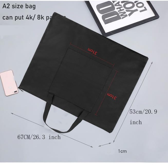A2 Artist Portfolio Bag Large Waterproof Portfolio Case Portable Drawing Painting Board Bag Foldable Sketching Artwork Tote Bag 4K 8K Sketchpad Canvas Handbag Poster Art Supplies Storage Folder