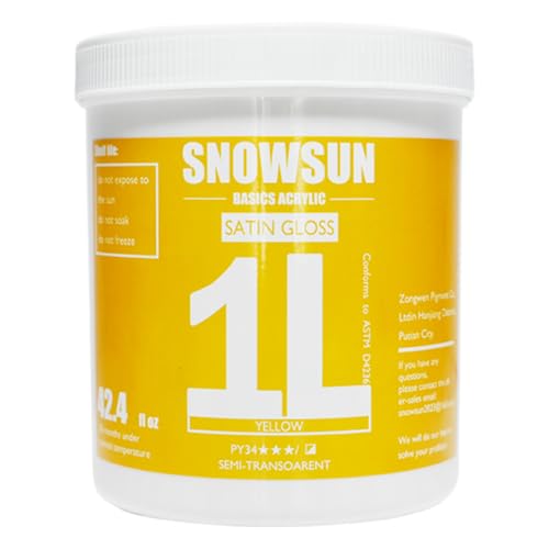 SNOWSUN Yellow Acrylic Paints, Large Bulk Heavy Body Acrylic Paint (42.4 oz, 1L) - Non Toxic Gloss Thick Art Paint for Multi-Surface, Ideal for Canvas Wood Ceramic Fabric and Leather, Stone Craft, for Artists & Beginners - color: yellow