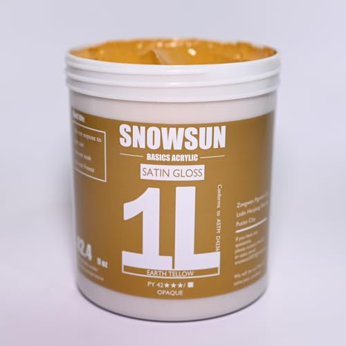 SNOWSUN Acrylic Paints, Large Bulk Heavy Body Acrylic Paint (42.4 oz, 1L) - Non Toxic Gloss Thick Art Paint for Multi-Surface, Ideal for Canvas Wood Ceramic Fabric and Leather, Stone Craft, for Artists & Beginners, Earthy Yellow - color: Earthy Yellow
