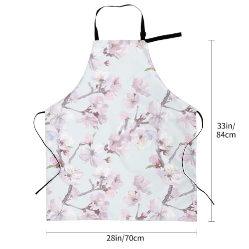 Cream Pastel Wildflower Art Waterproof Apron with Pockets | Garden Aprons for Men Women Adjustable Bib Apron for Cooking Kitchen Baking BBQ Painting Housework Oil Resistant - color: Delicate Branch Design