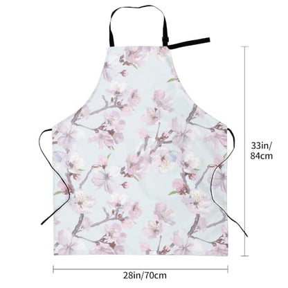 Cream Pastel Wildflower Art Waterproof Apron with Pockets | Garden Aprons for Men Women Adjustable Bib Apron for Cooking Kitchen Baking BBQ Painting Housework Oil Resistant - color: Delicate Branch Design