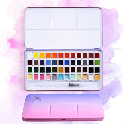 MeiLiang Watercolor Paint Set, 36 Standard Colors and 12 Glittery Colors in Exquisite Carrying Box with Metal Ring and Watercolor Brush, Perfect as Art Gift, Suitable for Beginners, Professionals - style: Solid Set 48 Color