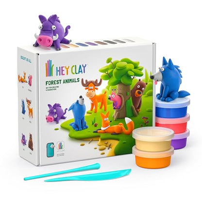 HEY CLAY Set - Colourful Modeling Air Dry Clay Kit for Kids 15 cans and Sculpting Tools with Fun Interactive Instructions App - Children 3+ (Forest Animals) - style: Forest Animals