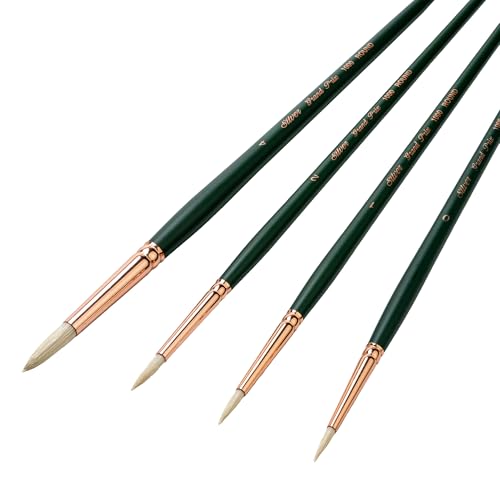 Silver Brush Limited GP-1066 Grand Prix Long Handle Round Brushes with Natural Hog Bristles, 4pc Professional Artist Painting Bundle for Oil, Acrylic, Gouache, Casein, or Varnish, Sizes 0, 1, 2, and 4 - color: Small Long Handle Rounds, size: 4 Pc