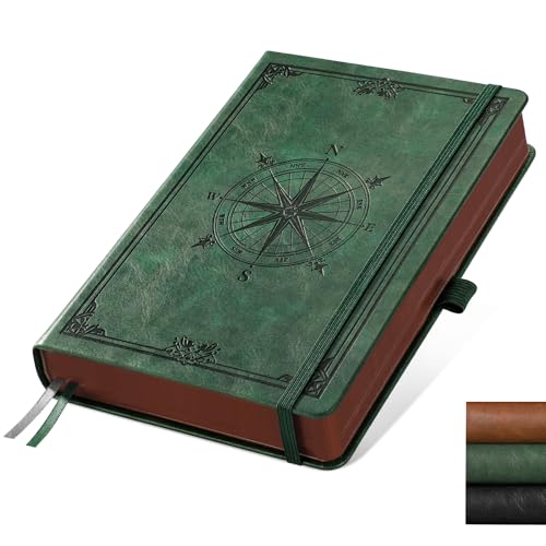 AHGXG Thick Journal Lined Notebook for Men - 320 Numbered Pages A5 College Ruled Notebook for Writing, 100gsm Paper, Vintage Leather Hardcover, for Women Work Office School, 5.75'' X 8.38''- Dark Green - color: Dark Green, style: A5-Lined Notebook