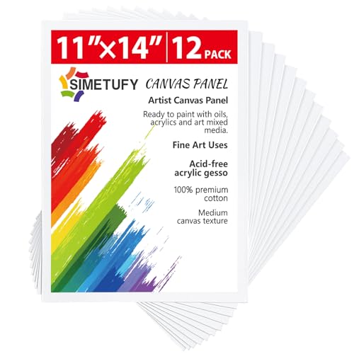 Simetufy 11 x 14 inch 12 Pack Painting Canvas Panels, Canvas Boards for Painting Gesso Primed Acid-Free 100% Cotton for Acrylics Oil Watercolor Paints - size: 11"x14"