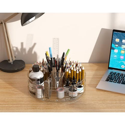 CraftGenes 2 Packs Pen Organizer for Desk - Acrylic Pen Holder with Hand Grips, 360° Extra Large Rotating Desk Organizer with 7 Removable Compartments for Office, Home, and Makeup Storage - size: 2 Packs