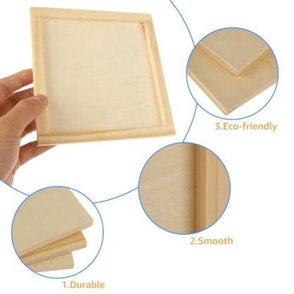 YOUNTHYE 24PCS Wood Panels for Painting Bulk 6x6 Wood Boards for Crafts Unfinished Wood Canvas Boards for Painting Square Wooden Panel Boards Painting Canvas for Painting, Pouring, Arts