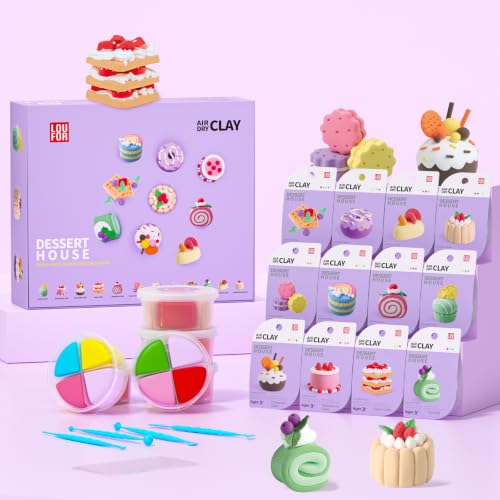 LOUFOR Air Dry Clay Kits - Modeling Clay for Kids, Ultra Light & Soft, Safe & Non-Toxic, 12 Boxes DIY Model Magic Clay with Sculpting Tools & Tutorials, Creatible Art Crafts Toys Gifts Boys Girls - color: #02-Dessert House
