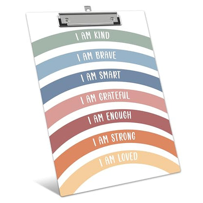 Rainbow Clipboard, Affirmation ClipBoards with Low Profile Clip for Toddler Kids Students, Motivational ClipBoards Suitable for School Office, 12.6 x 9 Inch Size - C10 - style: I Am Kind