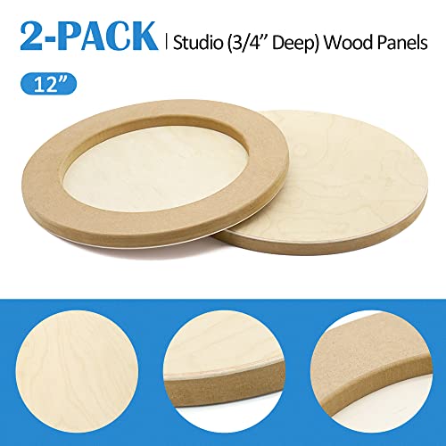 Falling in Art Unfinished Round Birch Wood Canvas Panels Kit, 2 Pack of 12’’ Studio 3/4’’ Deep Cradle Boards for Pouring Art, Crafts, Painting, and More - size: 12' round 2 Pack