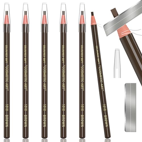 6 Piece Dark Brown Waterproof Eyebrows Pencil Tattoo Makeup And Microblading Supplies Kit-Permanent Eye Brow Liners In 5 Colors Waterproof Eyebrow Pencils Peel - Brow Pencil Set For Marking - color: 6 Brown