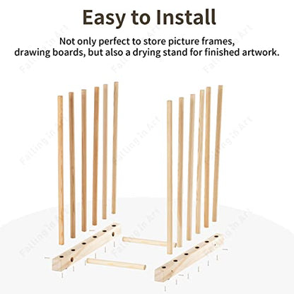 Falling in Art Small Wooden Art Storage Rack - Canvas Drying Stand for Artworks, Frames, Canvases, Drawing Boards, Prints, Panels, Paintings Display - size: Small