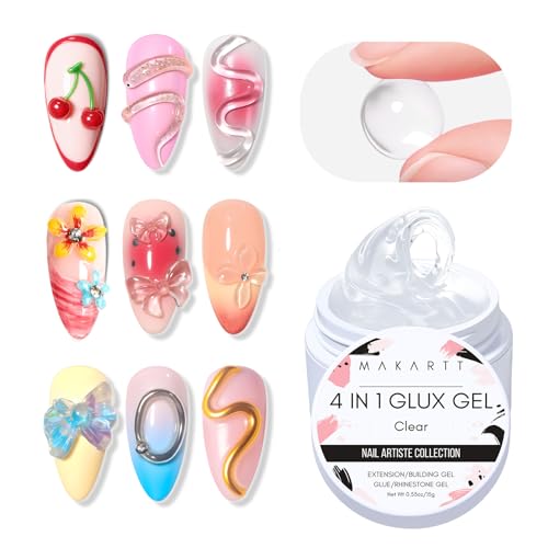 Makartt 3D Gel Nail Art: Clear Solid Builder Nail Gel 4 in 1 Non-sticky for Extension Shaping Strengthen Building, 3D Sculpting Hard Gels UV/LED Lamp Required 15ml - color: Clear