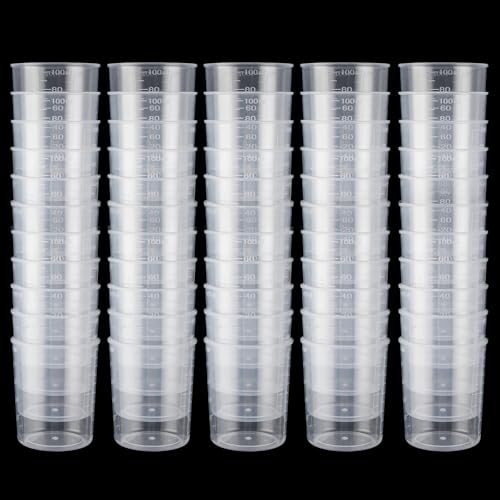 CertBuy 100PCS Resin Mixing Cups 100ml, Plastic Measuring Cup 3.4oz, Epoxy Mixing Cups, Resin Cup for Epoxy, Stain, Paint Mixing