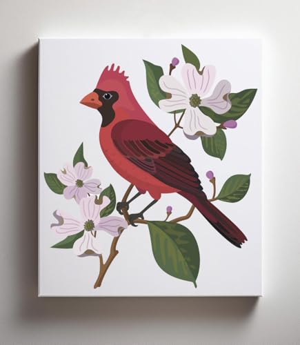 CraftLab Painting Kit - Wild Birds Paint by Numbers for Adults, 24 Acrylic Colors, Canvas, Brushes - color: Cardinal & Dogwood